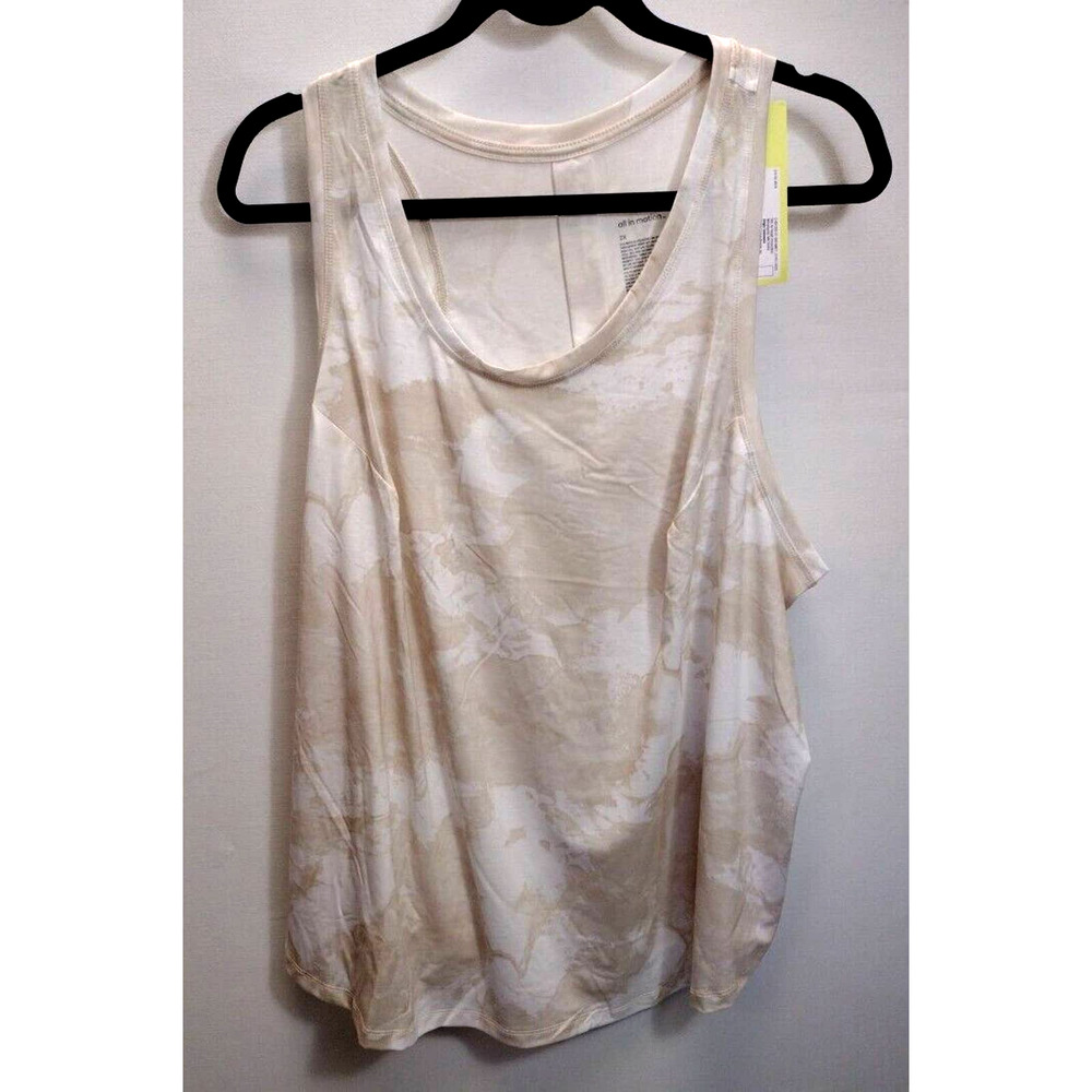 New 2XL Sport Tank Top Marble Tie Dye White Cream Activewear Workout Yoga Racer